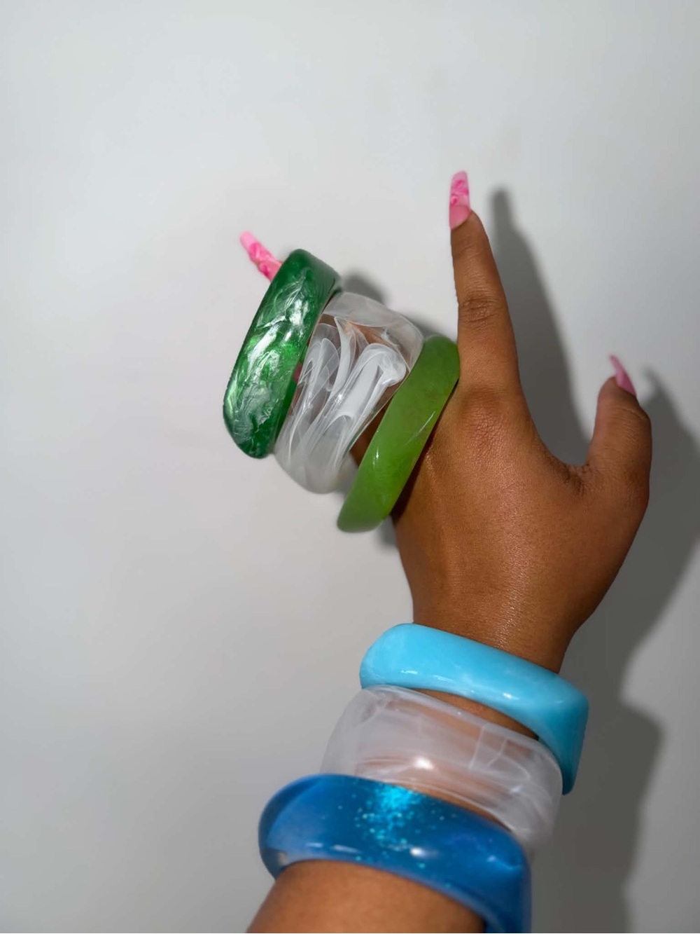 Handmade Colorful Kids Resin Bangle Set - Green, Blue, Clear